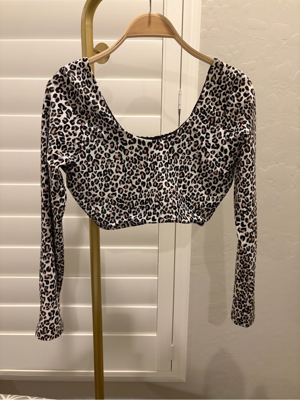 Albion Leopard-Print Long Sleeve Swim Crop Top - White, Brown, Black